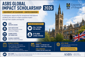 ASBS Global Impact Scholarship 2026 – University of Glasgow (UK)